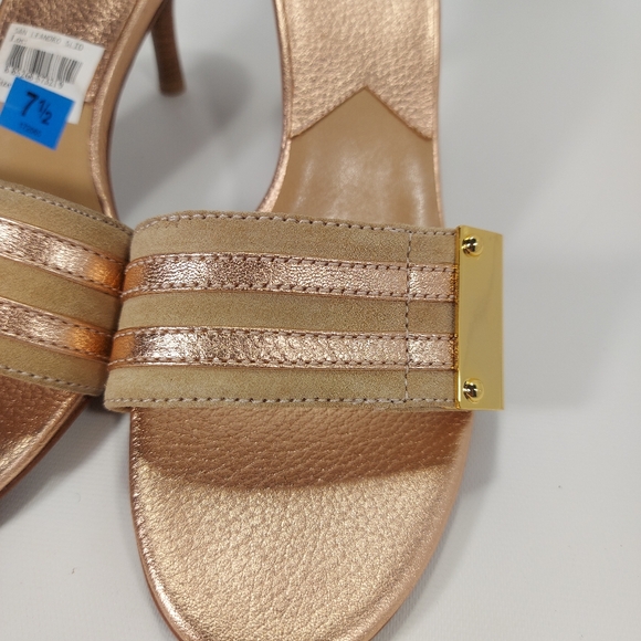 NWT Michael Kors Leandro Rose Gold and Tan Leather High Heel Shoes, 7.5 - Picture 4 of 12